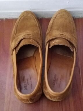 Meermin Men's Suede Penny Loafers in Cognac Brown